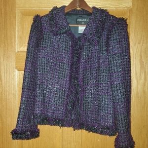 Chanel Size 44 Purple, Black & Charcoal Metallic Fringe Jacket
